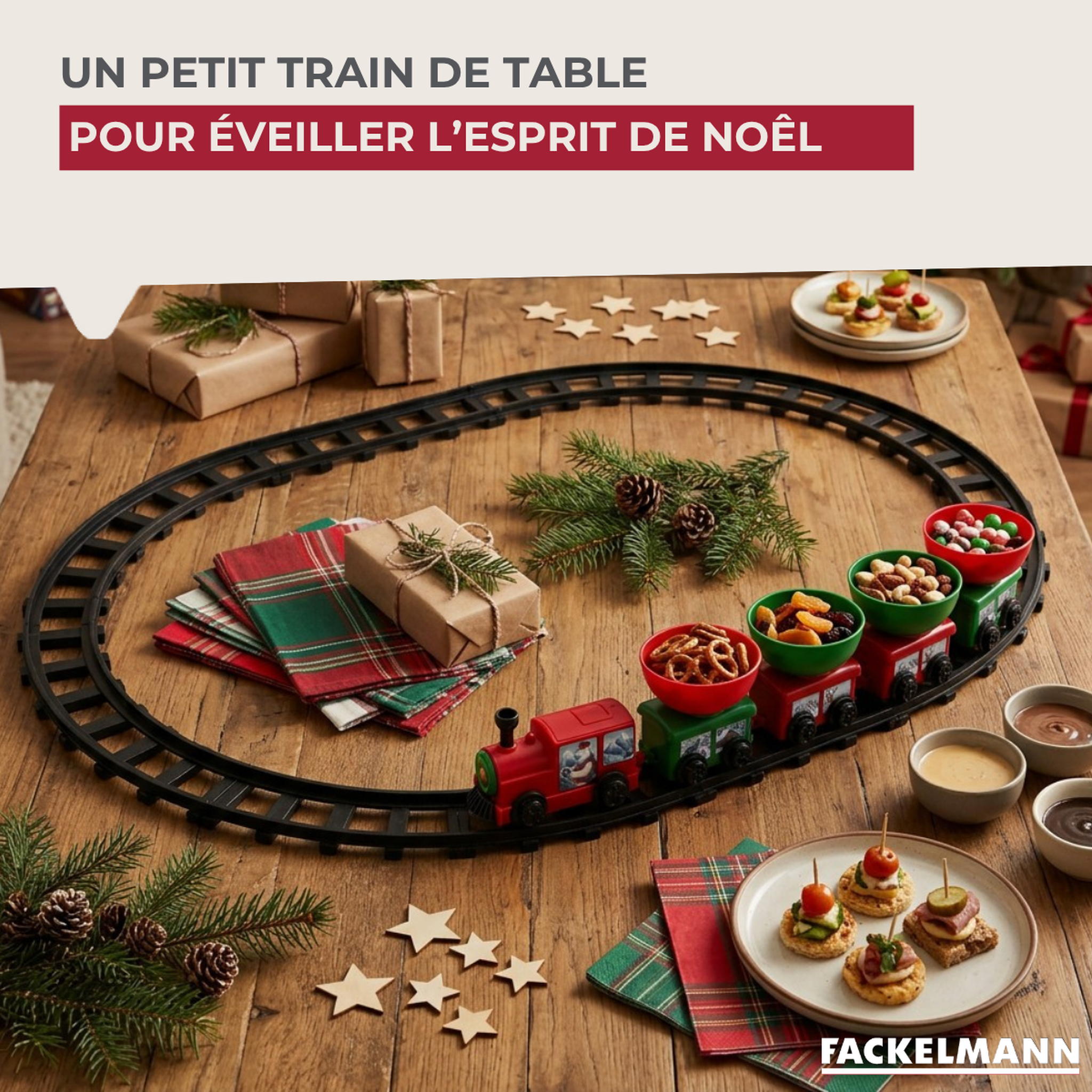 Voir la diapositive 2 : Fackelmann Décoration de noël train de table pour apéritif, fondue savoyarde fackelmann