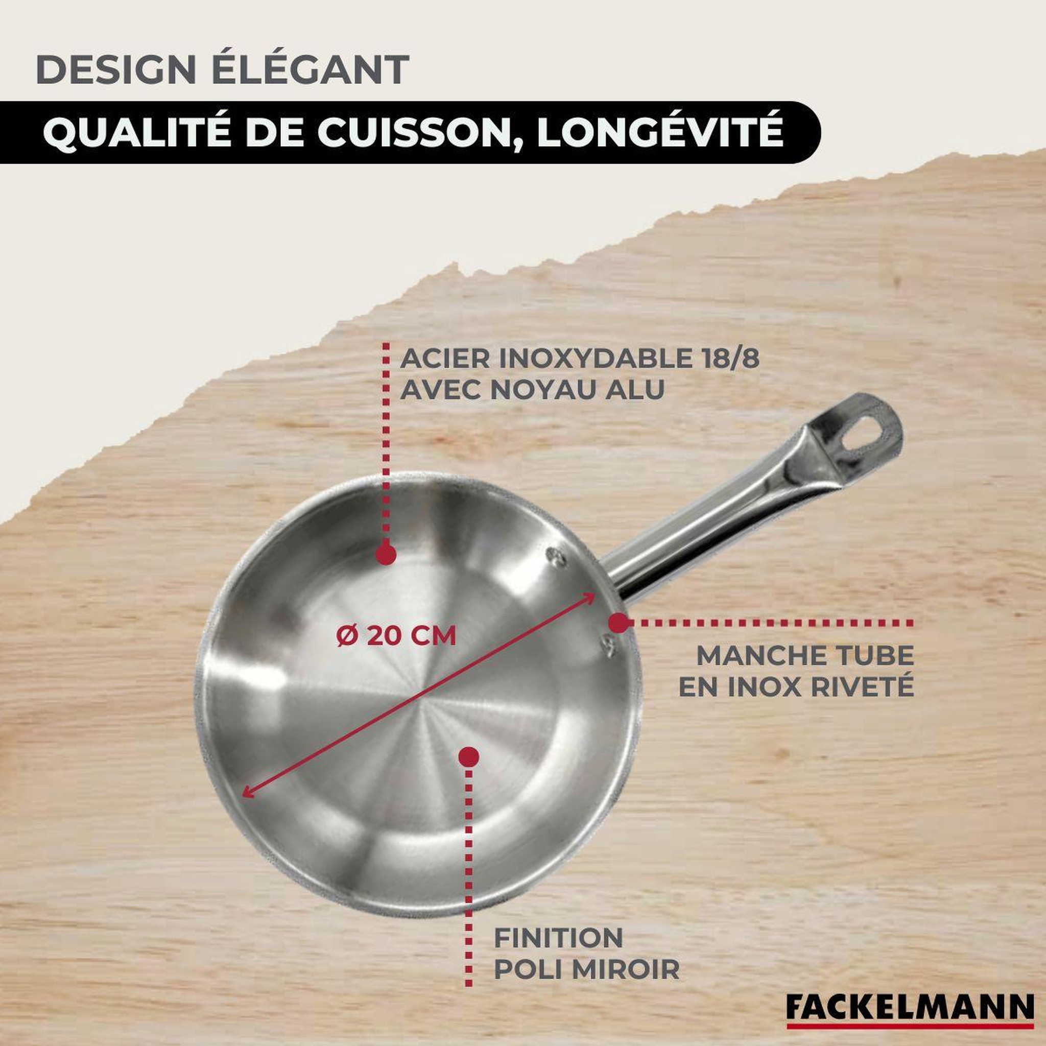 Voir la diapositive 6 : Fackelmann Set de 1 poêle 20 cm en inox et 6 ustensiles Fackelmann Eterna