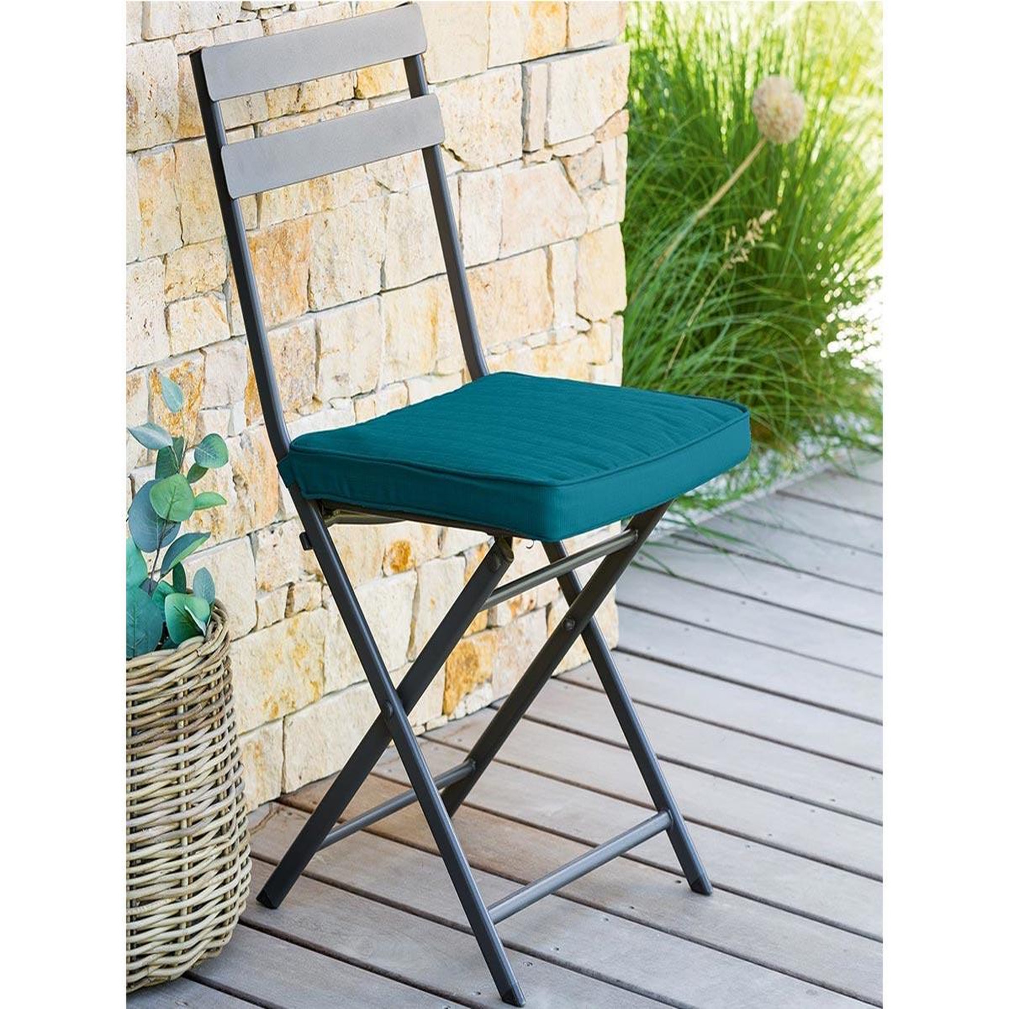 Voir la diapositive 5 : HESPERIDE Galette de chaise de jardin Bleu Canard - 40 x 40 cm - Hespéride