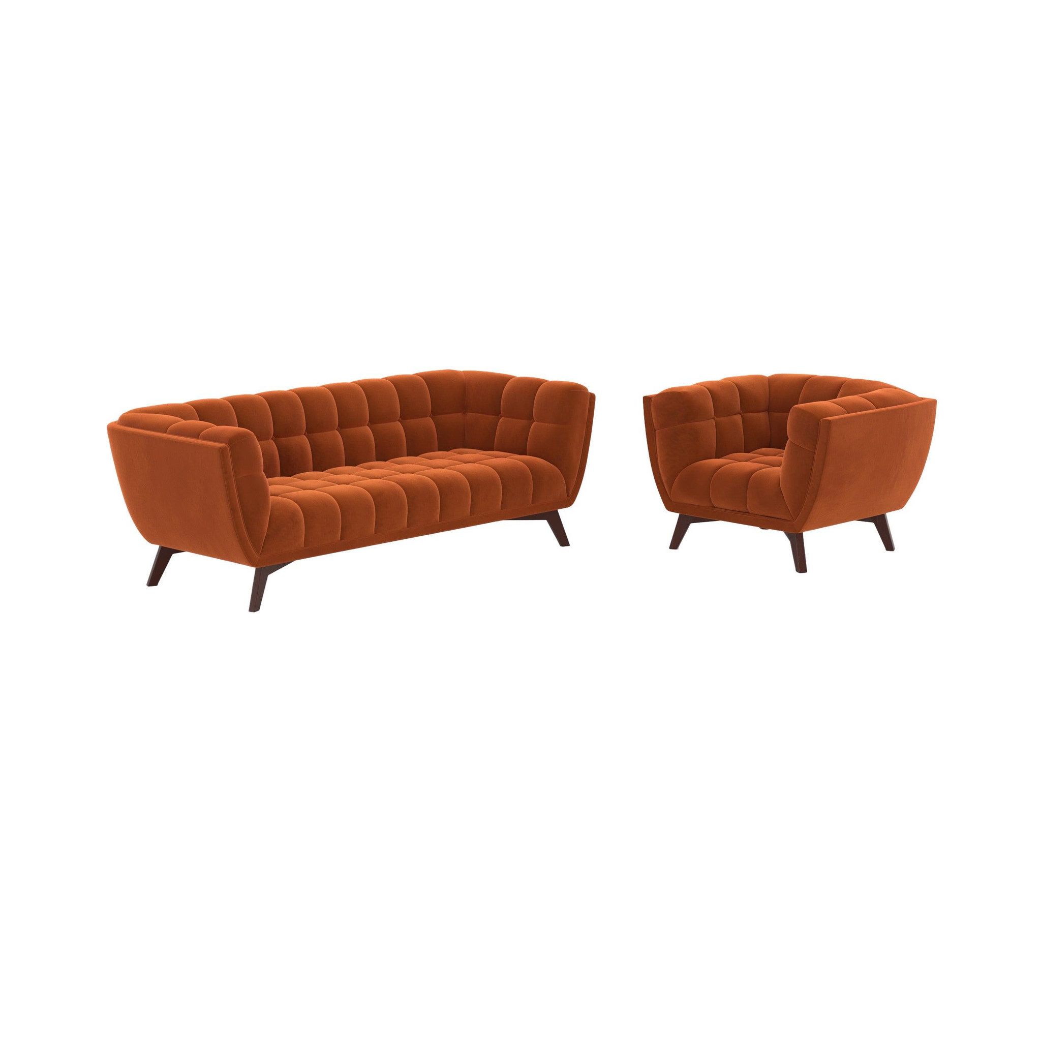 MAISON PAVANE Ensemble canapé et fauteuil en velours orange 4 places-mona