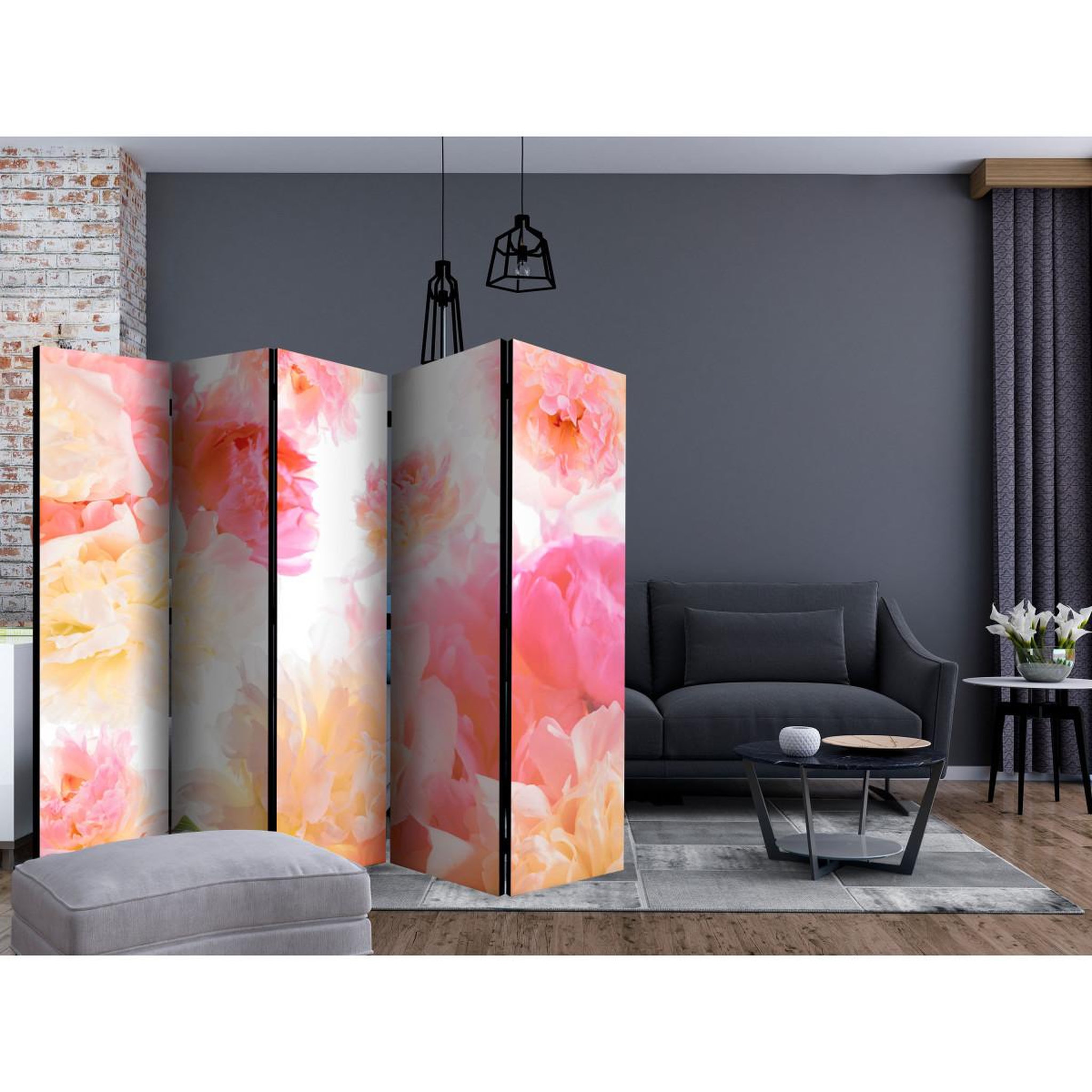 Voir la diapositive 2 : Paris Prix Paravent 5 volets  pastel peonies  172x225cm