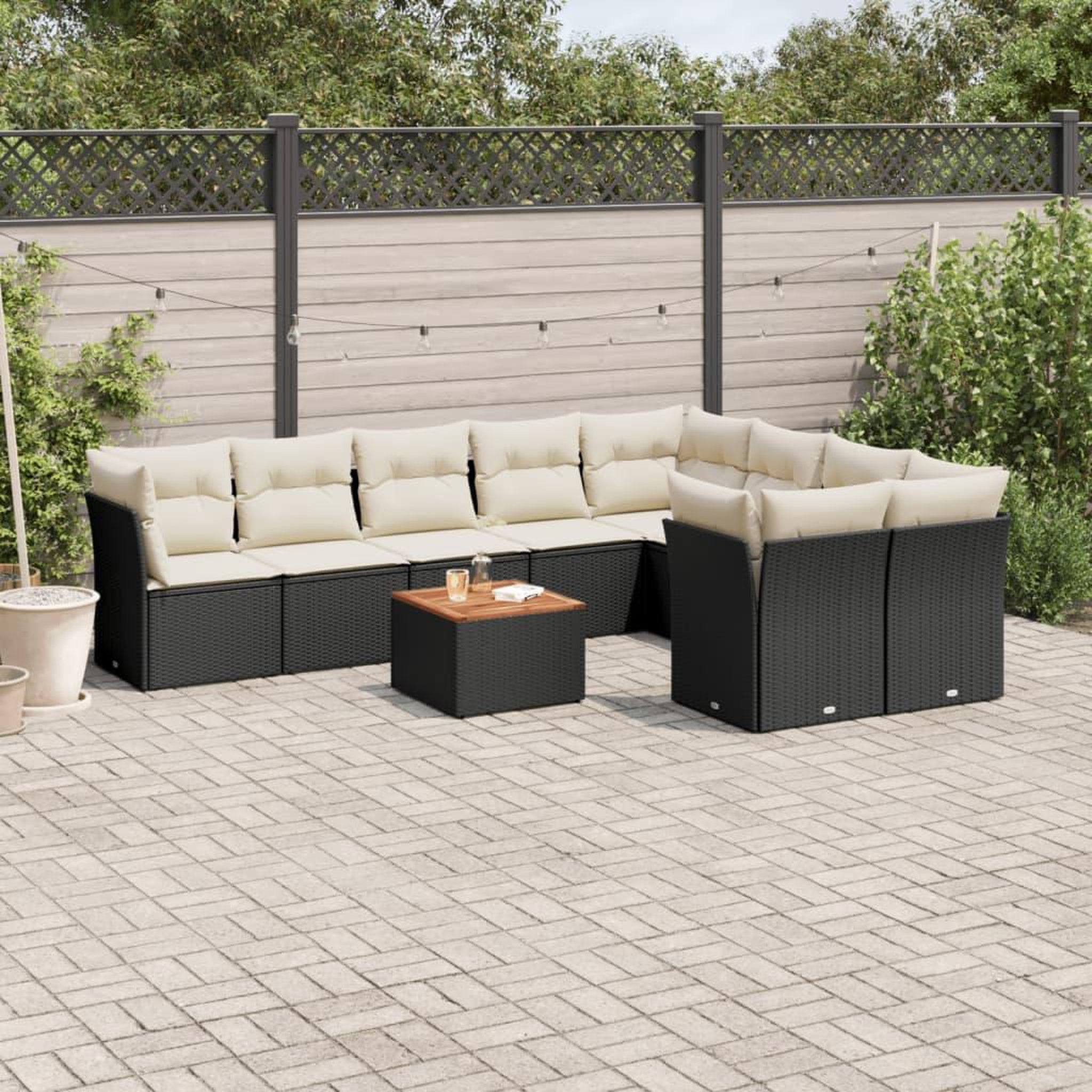 VIDAXL Salon de jardin 10 pcs avec coussins noir resine tressee