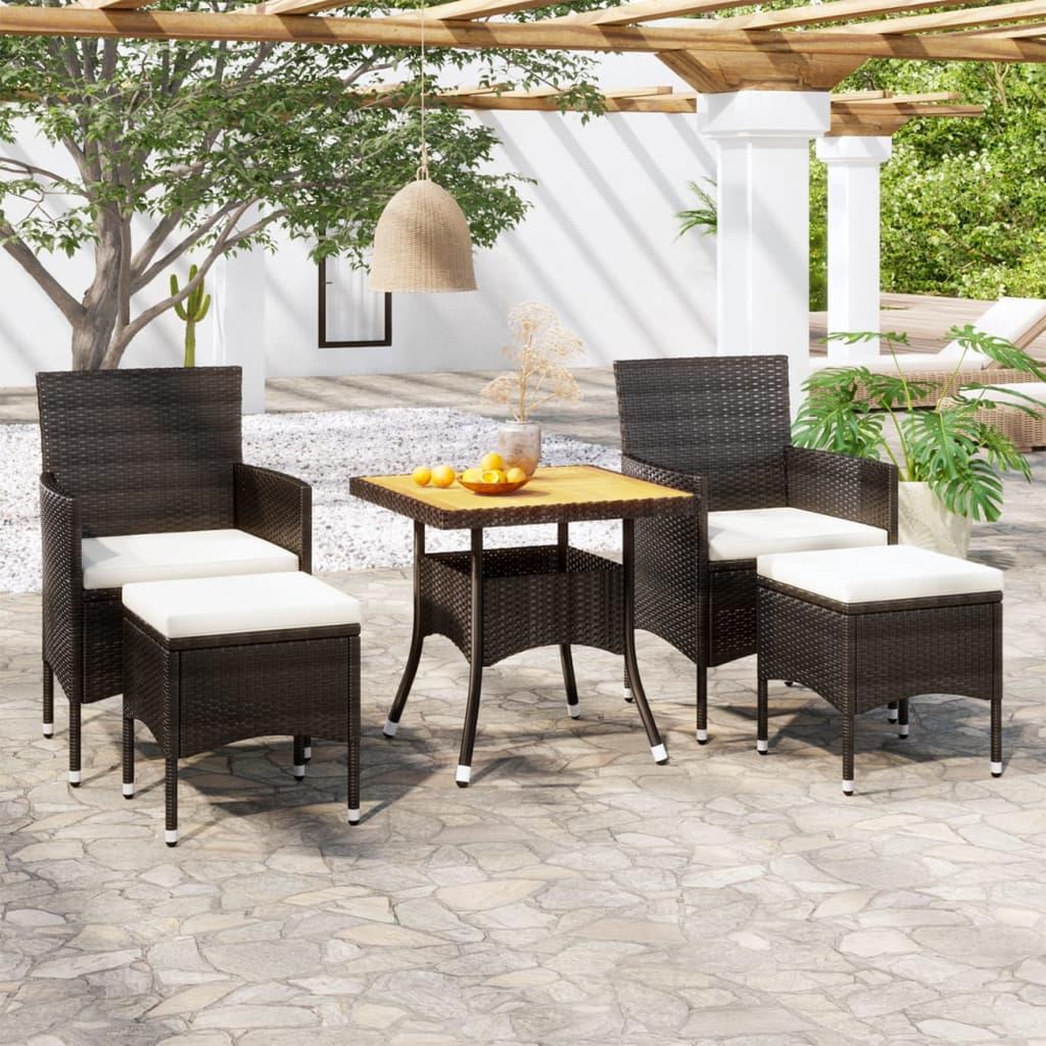 VIDAXL Ensemble a manger de jardin 5 pcs Resine tressee et acacia Noir