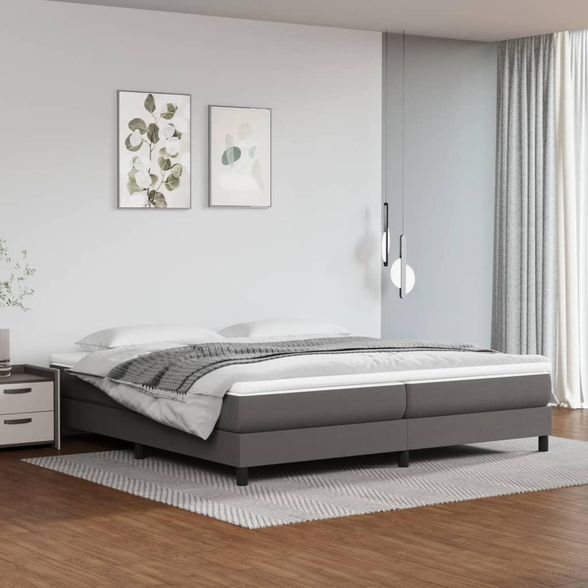 Voir la diapositive 1 : VIDAXL Sommier a lattes de lit avec matelas Gris 200x200 cm Similicuir