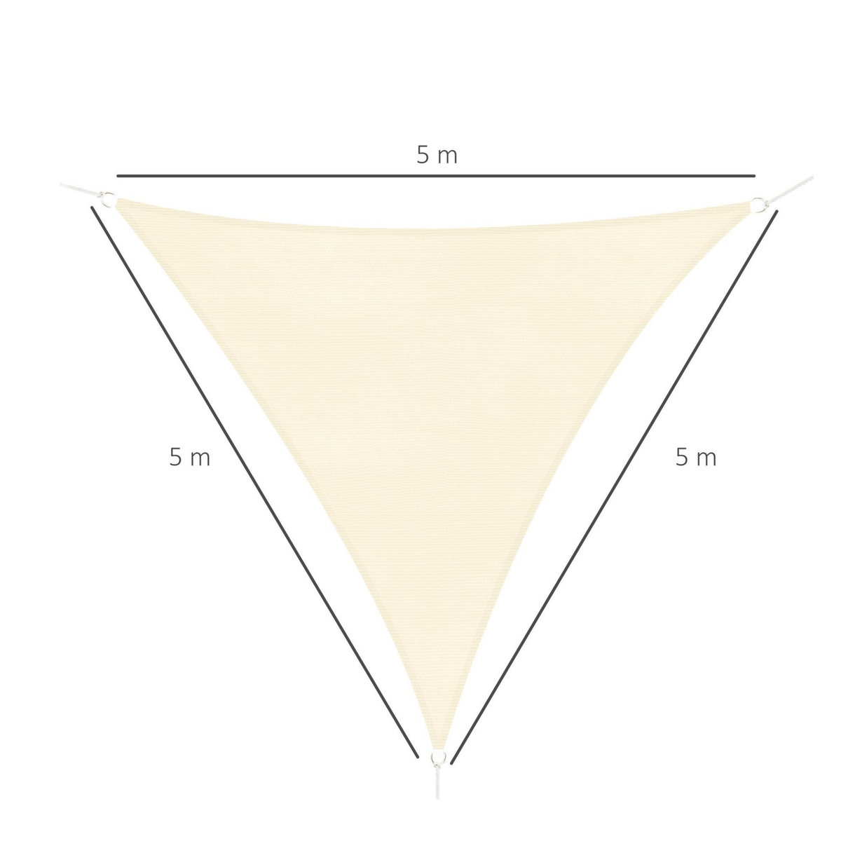 OUTSUNNY Voile d'ombrage triangulaire 5 x 5 x 5 m toile ombrage HDPE respirant blanc cassé