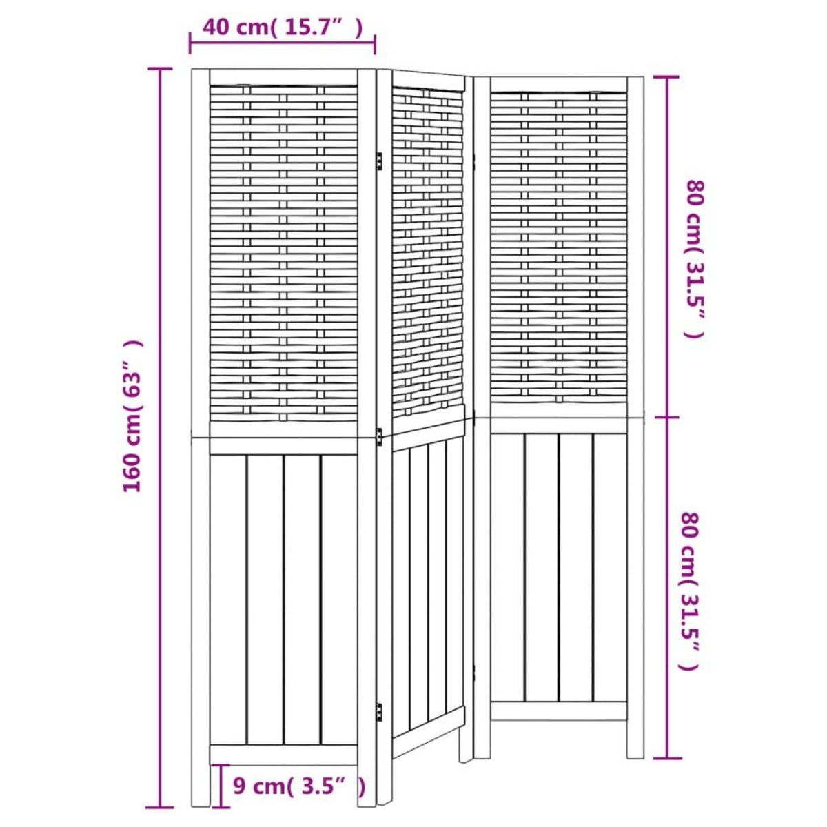 VIDAXL Cloison de separation 3 panneaux blanc bois de paulownia massif