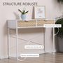 Voir la diapositive 5 : HOMCOM Table console industriel 2 tiroirs aspect bois de chêne sculpté motif à chevrons piètement métal blanc
