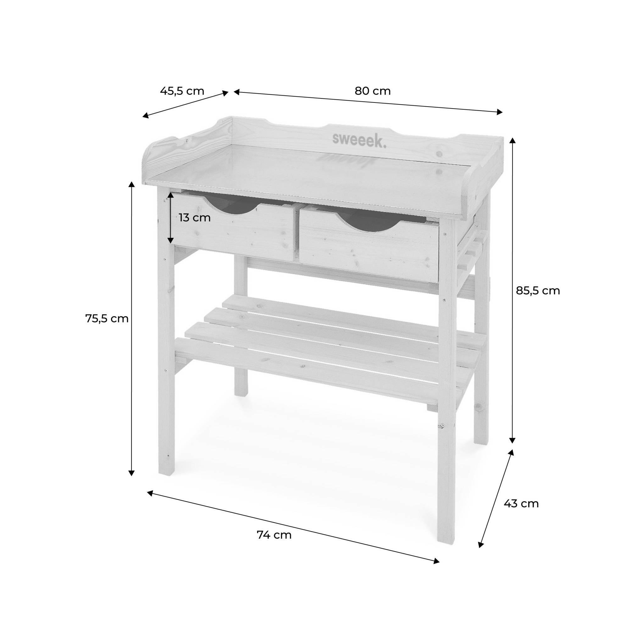 Voir la diapositive 5 : SWEEEK Table de rempotage PETUNIA avec 2 tiroirs. établi extérieur en bois. table pour semis