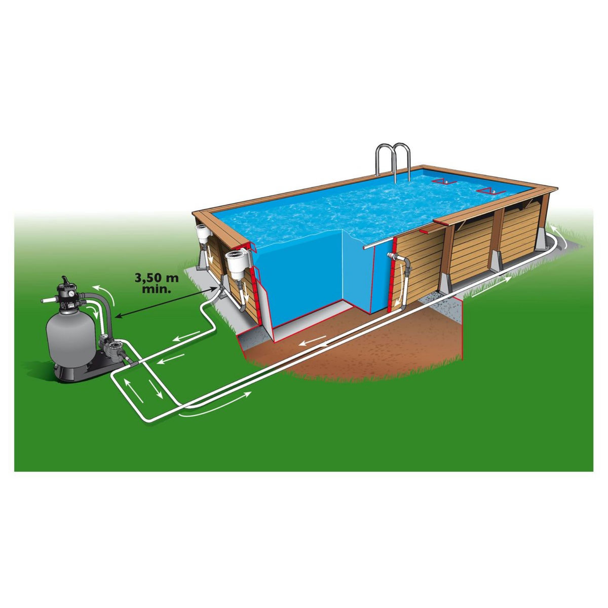 UBBINK Piscine hors sol bois rectangulaire - 350x650x140cm - Liner Bleu - LINEA