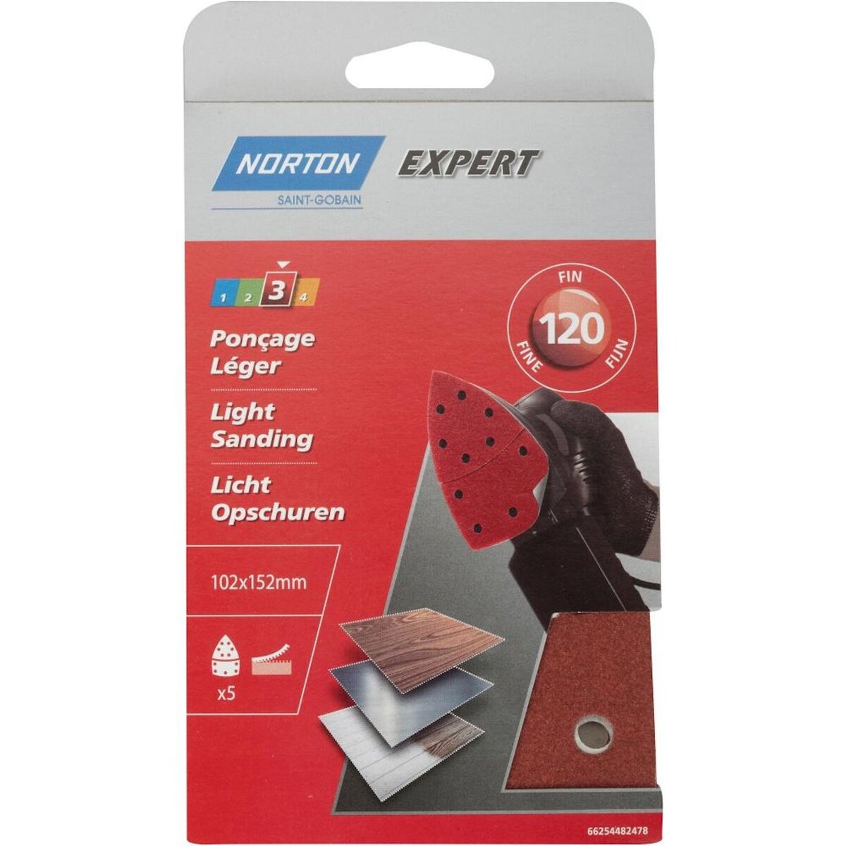 Norton Lot De 5 Patins Abrasifs Norton, 102X152 Mm, Grains 120