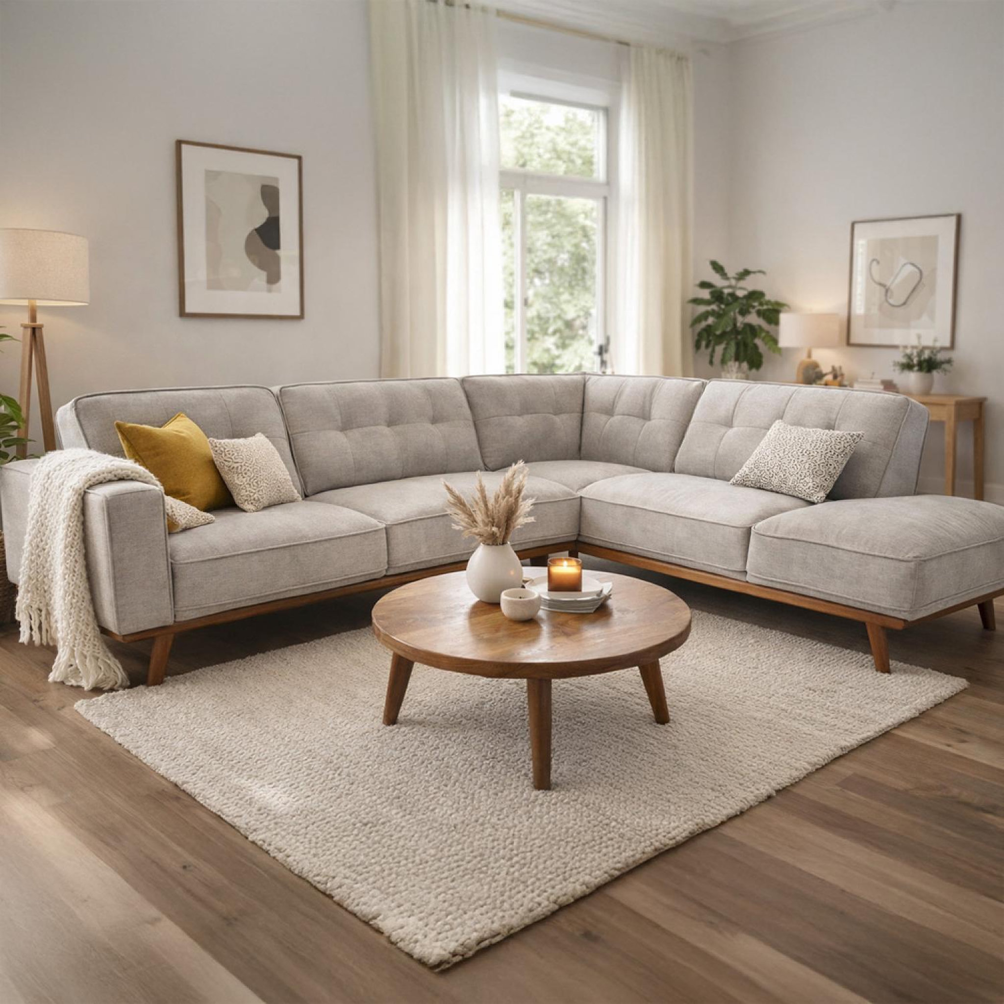 Voir la diapositive 2 : CONCEPT USINE Canapé angle design en tissu gris 5-6 places york