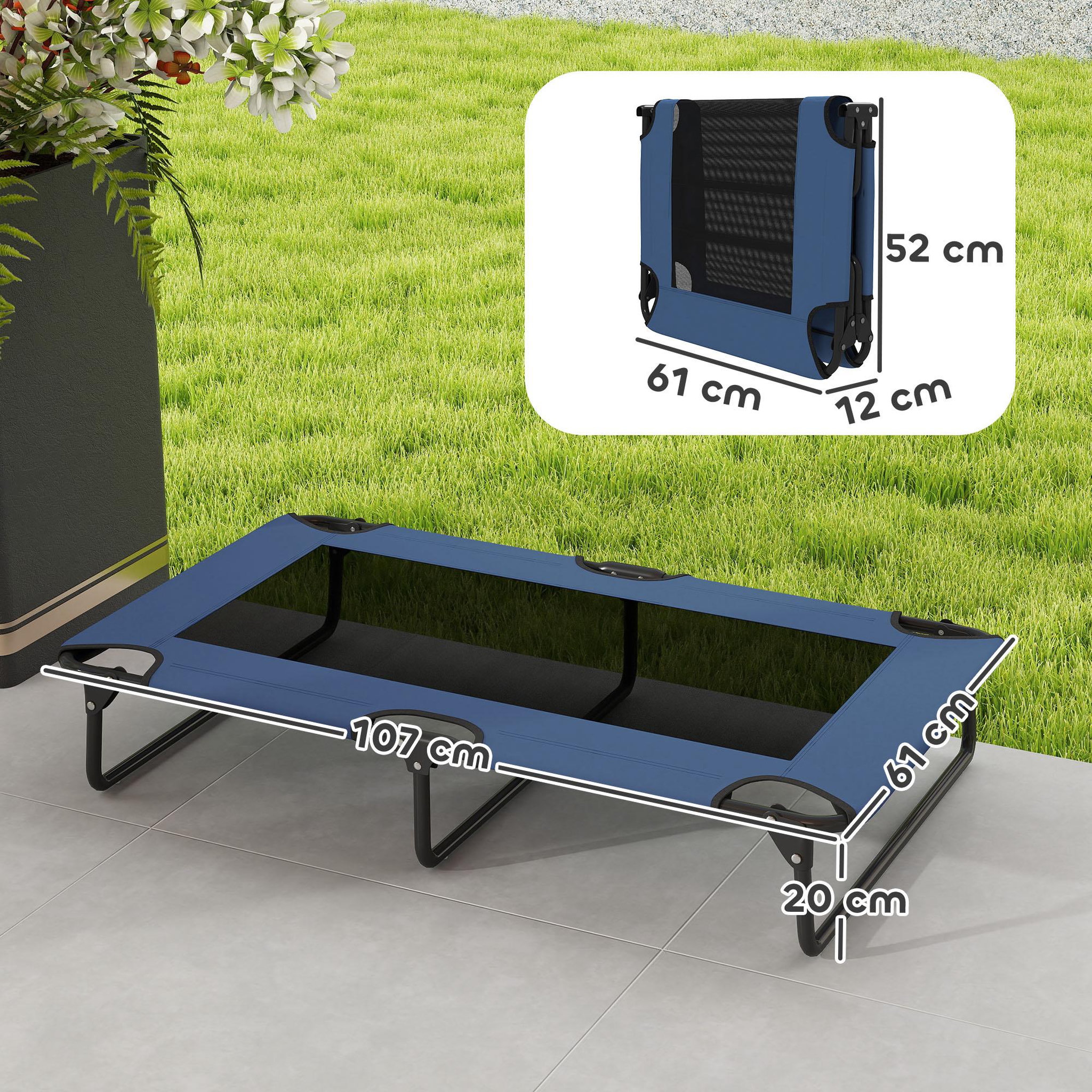 Voir la diapositive 3 : PAWHUT Transat pour animaux pliable - lit pour chien - lit à pieds pour chien dim. 107 x 61 x 20 cm - bleu