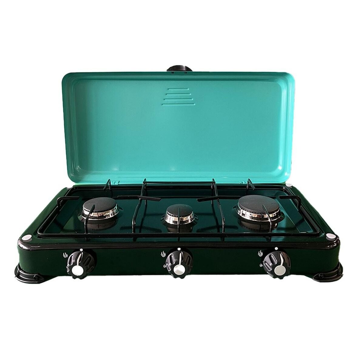 INTEC Réchaud à gaz 3 feux 4100W Brûleurs et Grille en fonte amovibles lavables Plaque de Cuisson gaz Butane ou Propane GOLD III INTEC