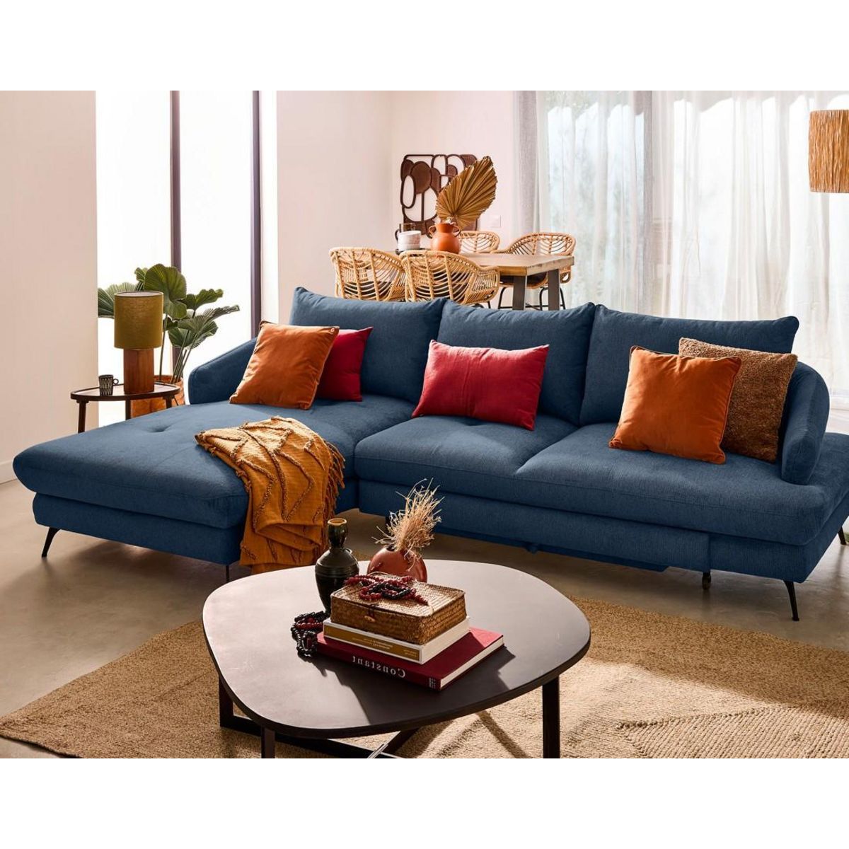 LISA DESIGN Ninon - canapé d'angle gauche 4 places convertible avec coffre en tissu texturé