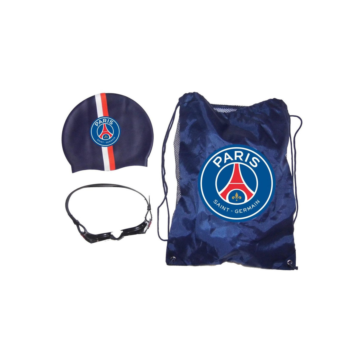 PSG Set d'accessoires de piscine - Paris Saint Germain - Bonnet + Lunettes + Sac