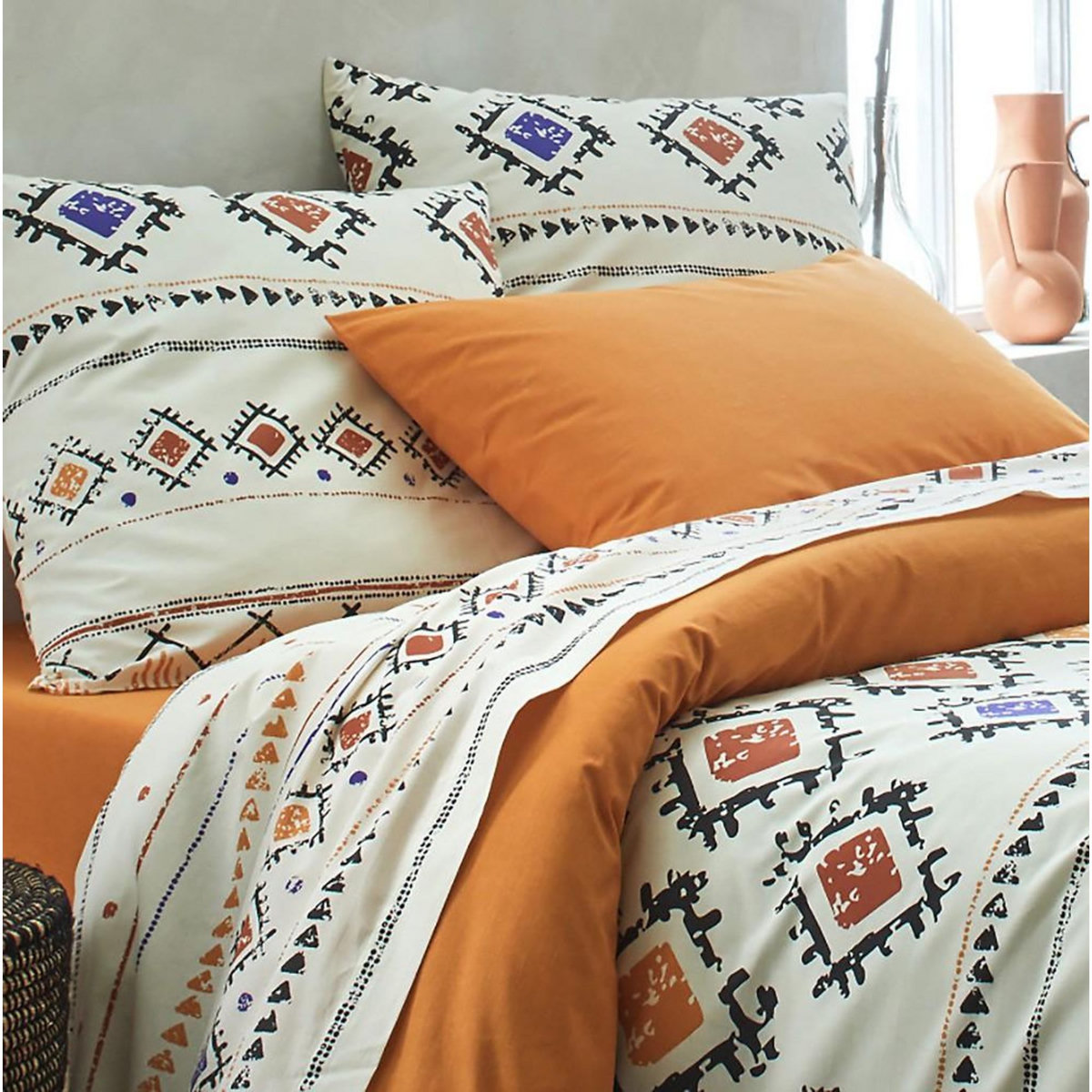 Home collection Parure housse de couette + taie oreiller coton 57 fils cleta multico