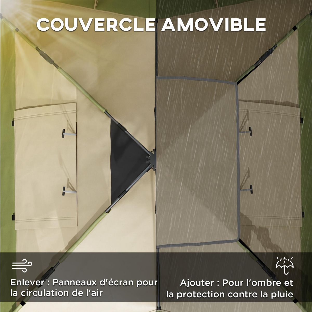 OUTSUNNY Tente de camping familiale 3-4 pers. tente dôme étanche 2000 mm sac de transport vert marron