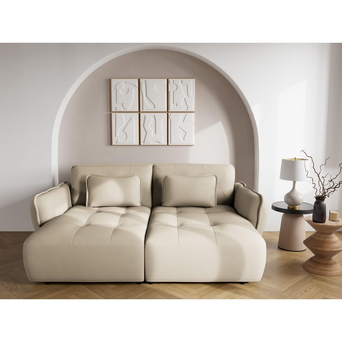 LISA DESIGN Thais - canapé droit 4 places avec double méridienne assise profonde en tissu texturé