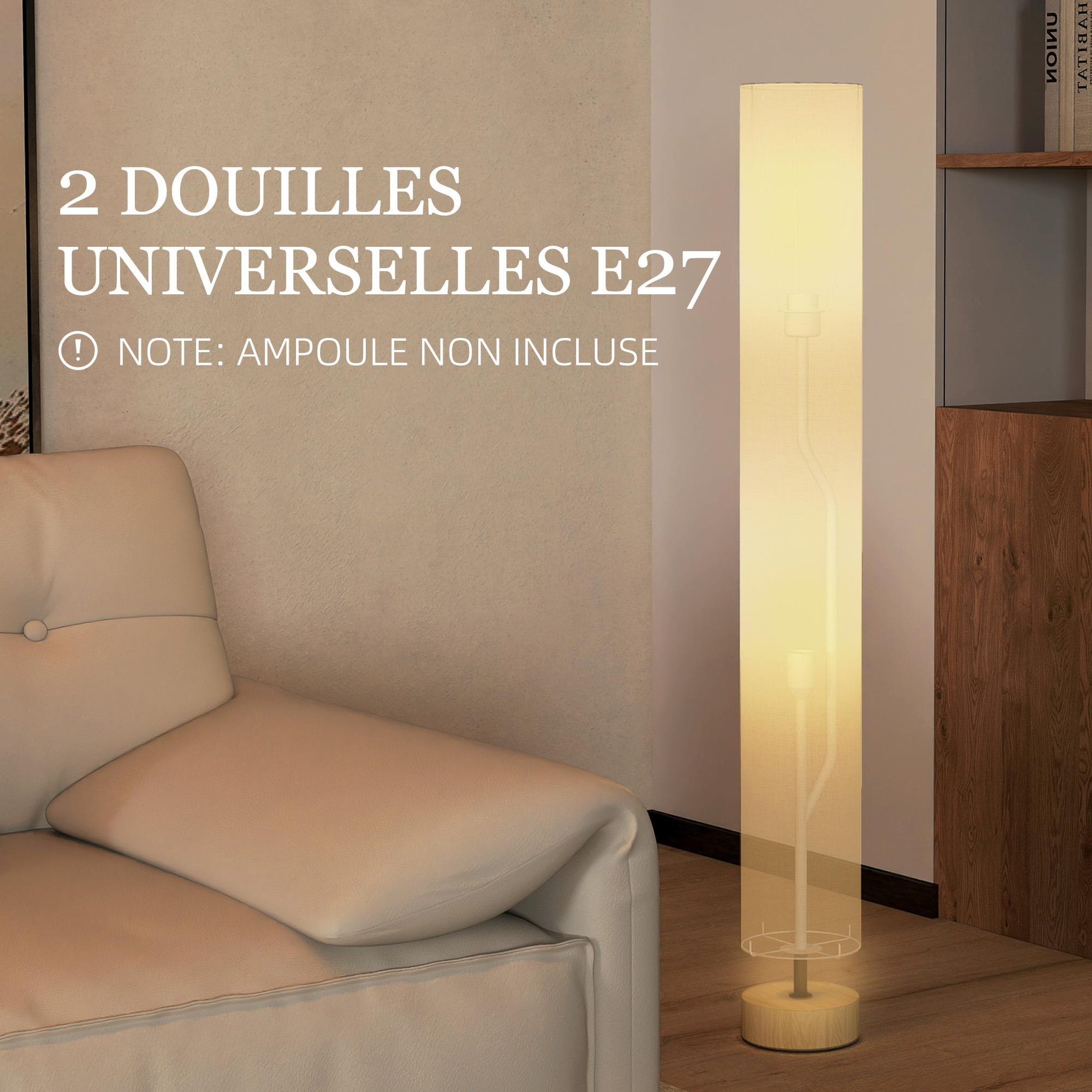 Voir la diapositive 5 : HOMCOM Lampadaire colonne sur pied bois contemporain h.120 cm abat-jour lin beige