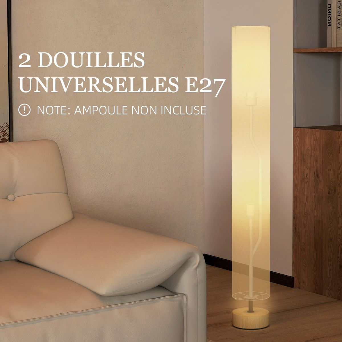 HOMCOM Lampadaire colonne sur pied bois contemporain H.120 cm abat-jour lin beige