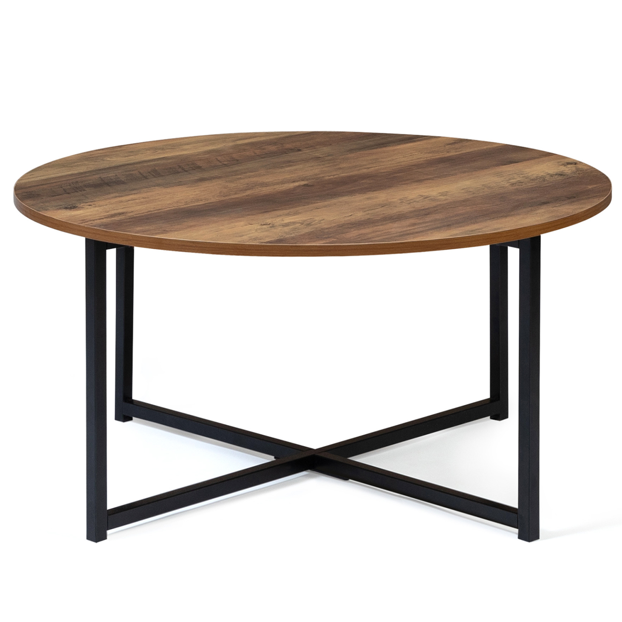 Voir la diapositive 3 : ID MARKET Table basse ronde hawkins 80 cm bois foncé design industriel