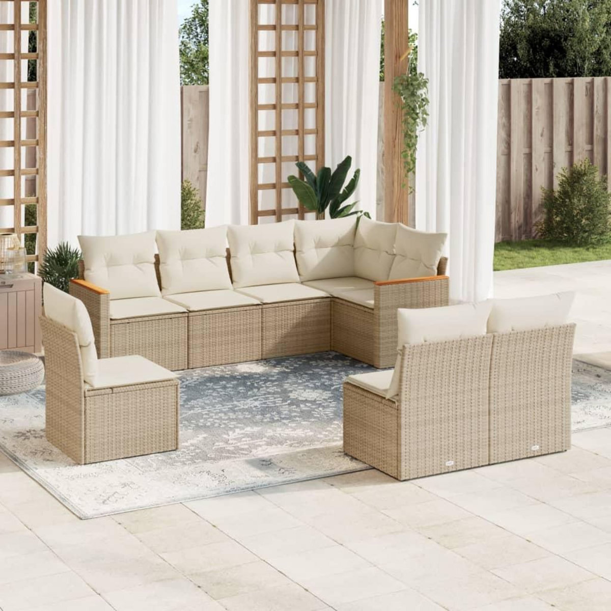 VIDAXL Salon de jardin avec coussins 8 pcs beige resine tressee
