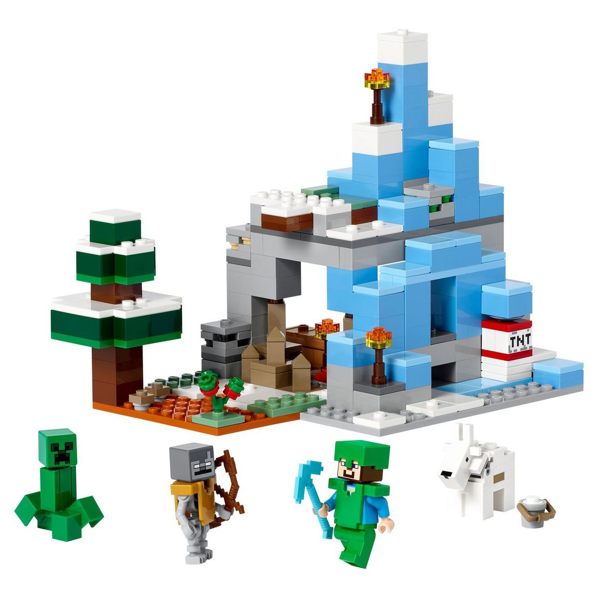 LEGO Minecraft 21243 Les pics gelés, Jouet Garçons et Filles 8 Ans, Cavernes des Montagnes, avec Figurines Steve, Creeper et Chèvre, et TNT, Biome Glacé