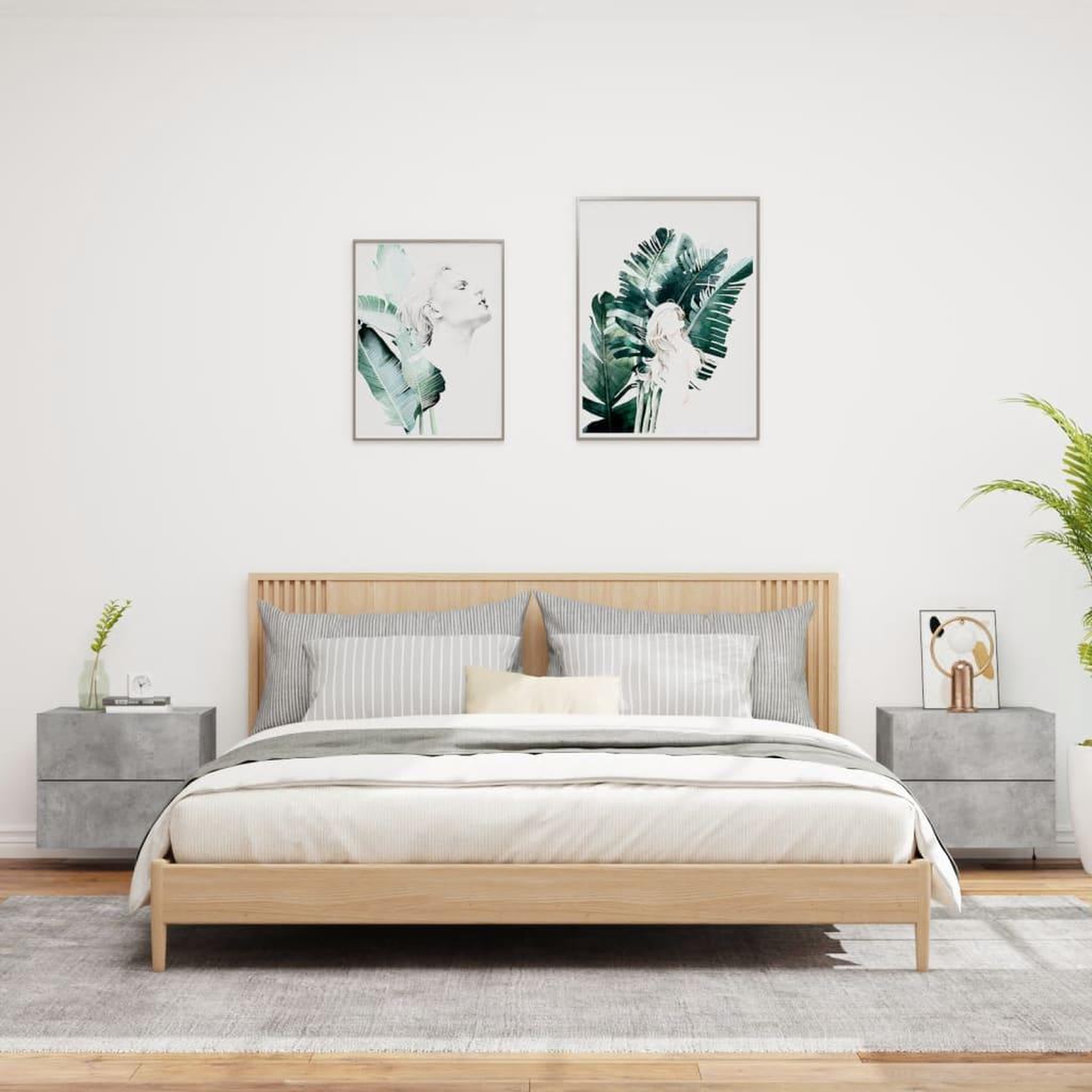 Voir la diapositive 3 : VIDAXL Tables de chevet murales avec lumieres LED 2 pcs gris beton