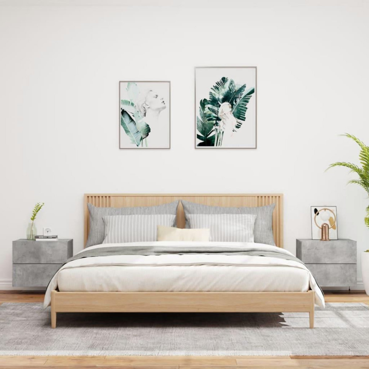 VIDAXL Tables de chevet murales avec lumieres LED 2 pcs gris beton
