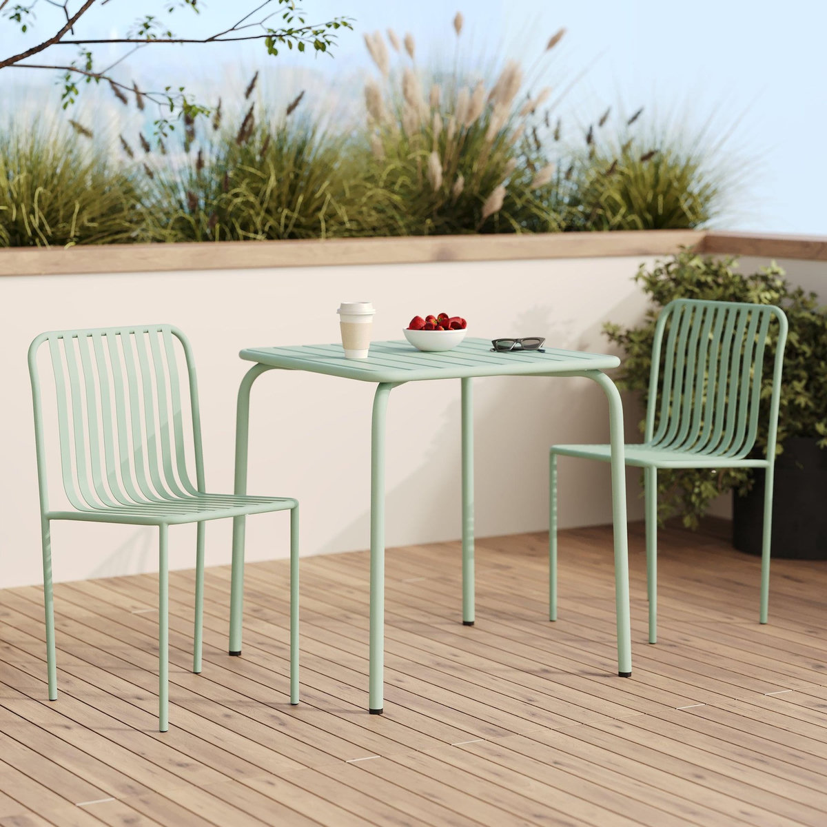 Rendez vous déco Table et chaises de jardin en métal vert 2 personnes-Yumi