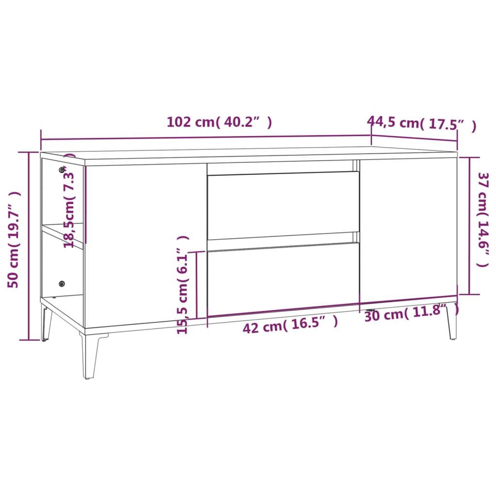Voir la diapositive 6 : VIDAXL Meuble TV Sonoma gris 102x44,5x50 cm Bois d'ingenierie