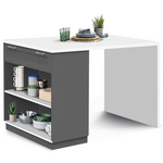 ID MARKET Ilot central mange-debout 4 personnes VITO 130 cm gris et plateau blanc