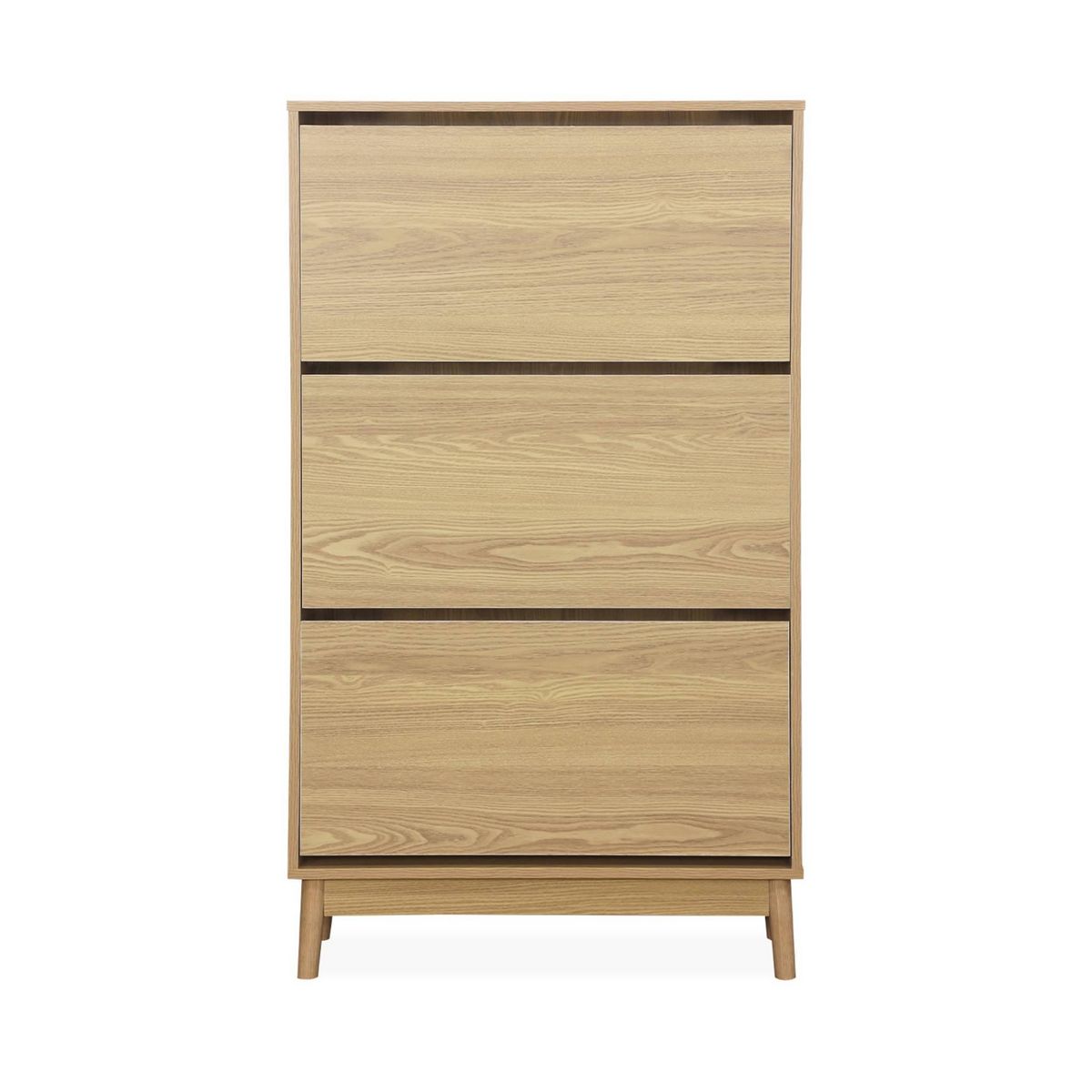 SWEEEK Meuble à chaussures scandinave décor bois 3 portes abattantes capacité 18 paires de chaussures