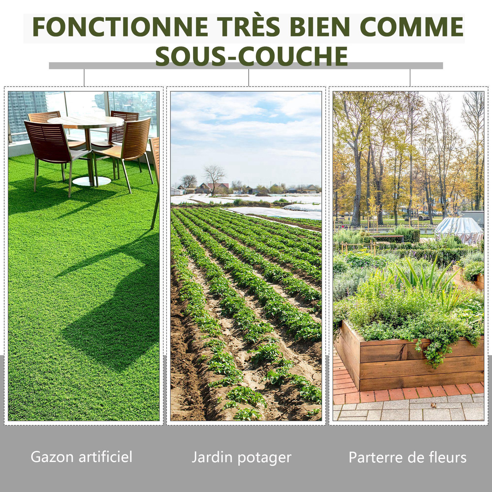 Voir la diapositive 5 : OUTSUNNY Toile de paillage - toile anti mauvaises herbes 130 g/m² - indéchirable perméable à l'eau anti UV - PP noir vert
