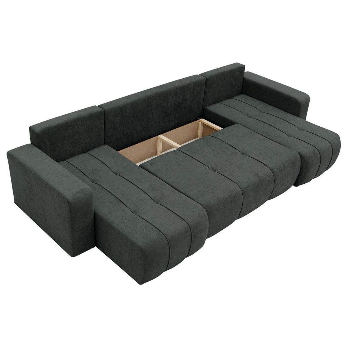 BEST MOBILIER Nicole - canapé panoramique en u 7 places convertible avec coffre en tissu