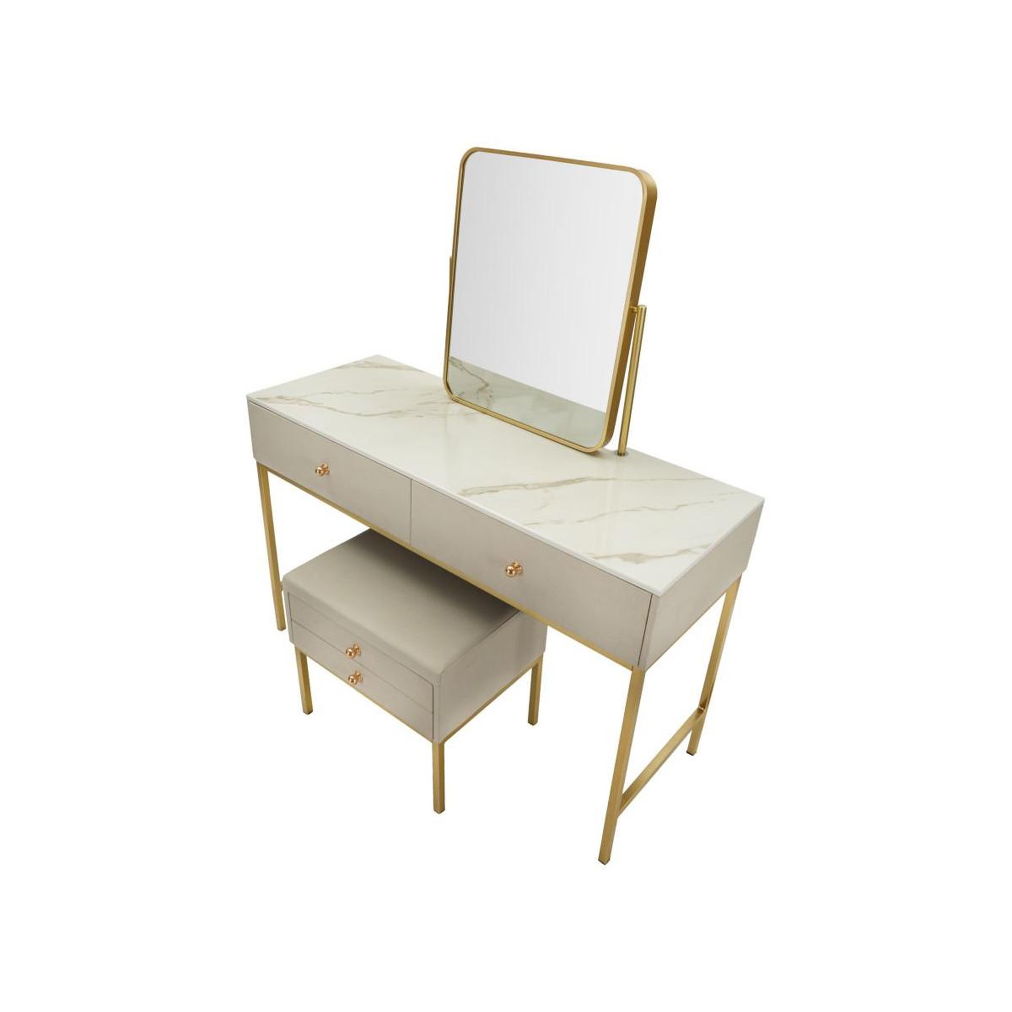 Voir la diapositive 3 : Paris Prix Coiffeuse avec tabouret  luxury  120cm beige & or