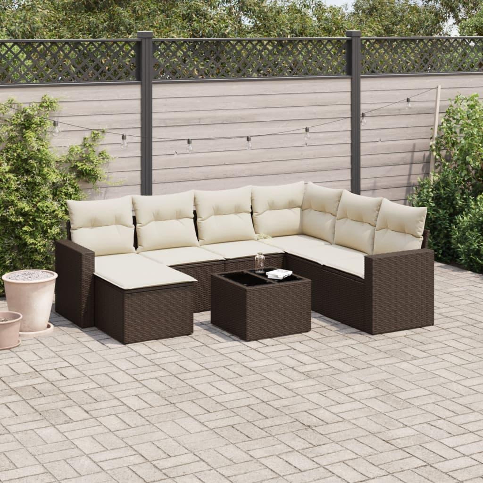 VIDAXL Salon de jardin 8 pcs avec coussins marron resine tressee