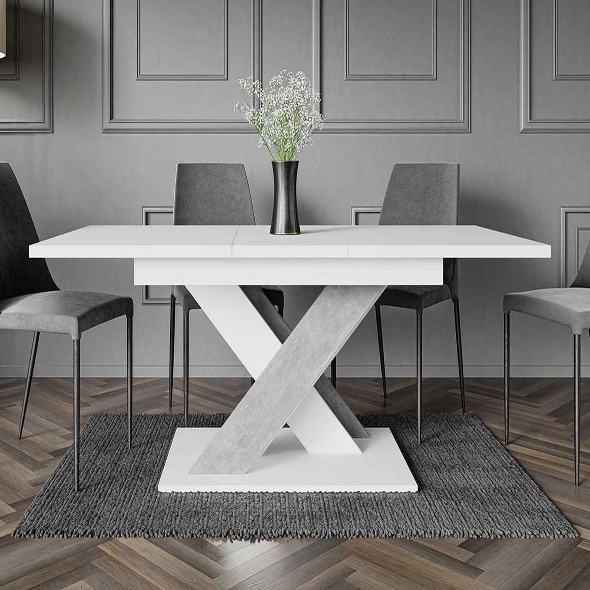 Voir la diapositive 3 : BEST MOBILIER Buriti - table à manger extensible - blanc et effet marbre - 4 à 6 personnes