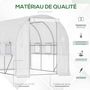 Voir la diapositive 4 : OUTSUNNY Serre de jardin tunnel 6 m² 6 fenêtres porte zippée acier galvanisé PE blanc