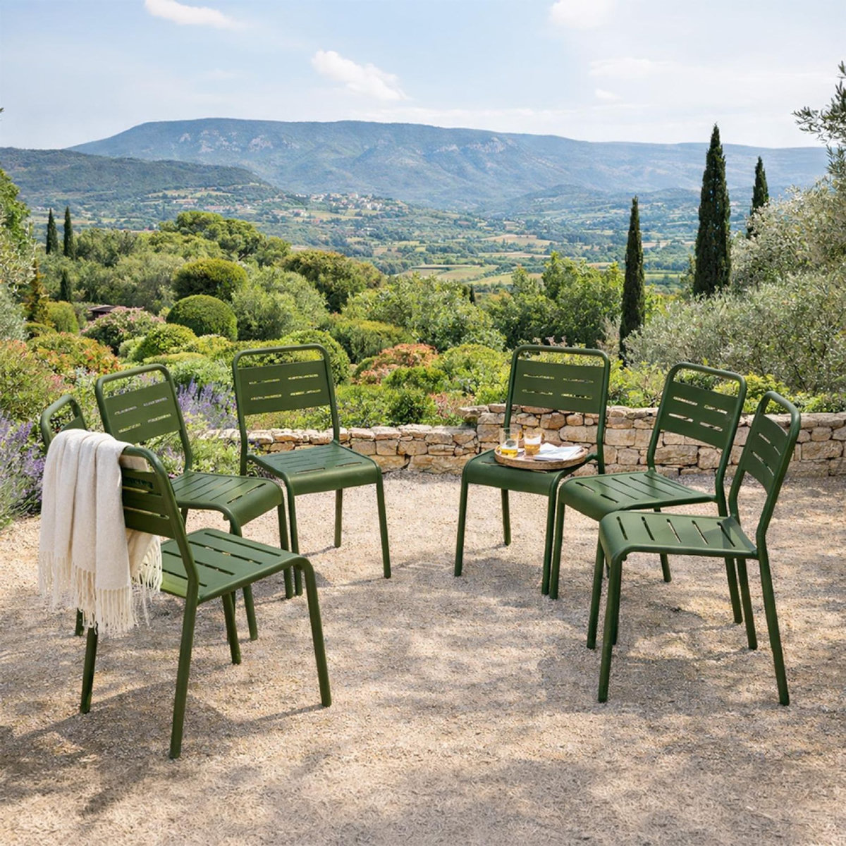 CONCEPT USINE Lot de 6 chaises de jardin empilables vertes BERGAME