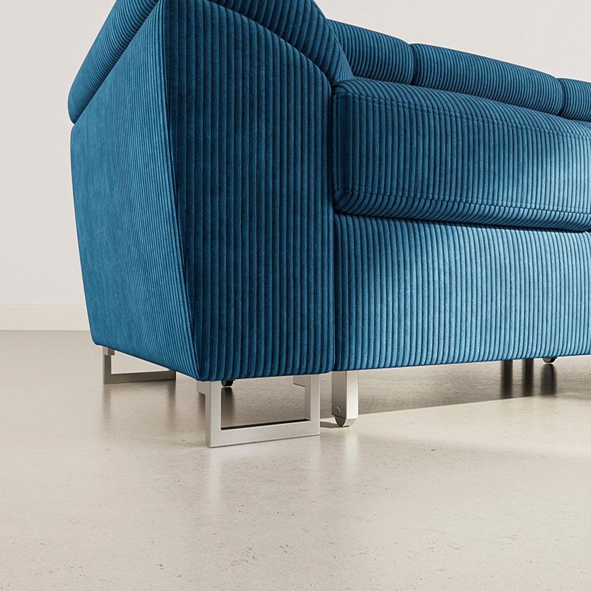 BEST MOBILIER Baoji - canapé d'angle droit 5 places convertible avec têtières et coffre en velours côtelé