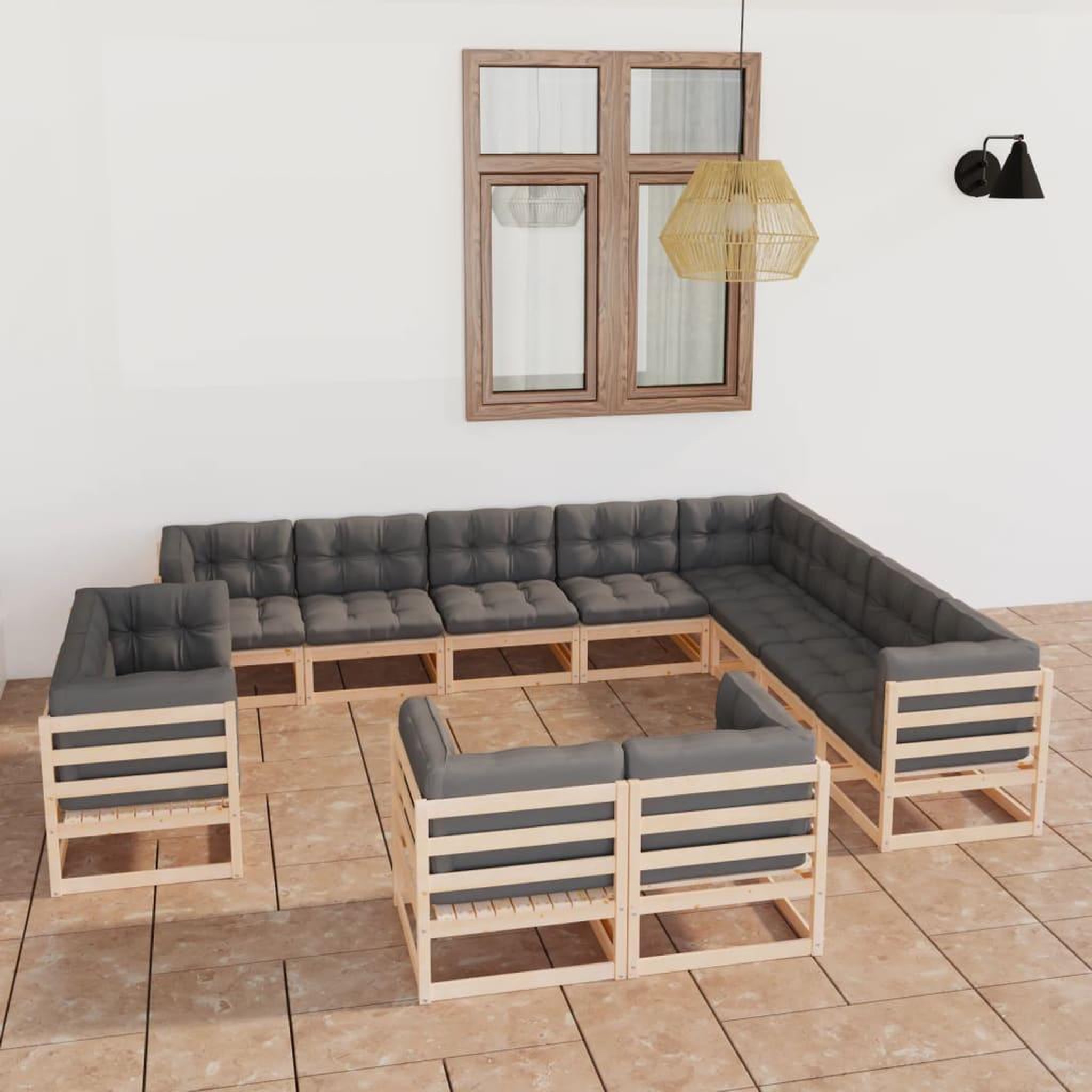 Voir la diapositive 1 : VIDAXL Salon de jardin 12 pcs avec coussins Bois de pin massif