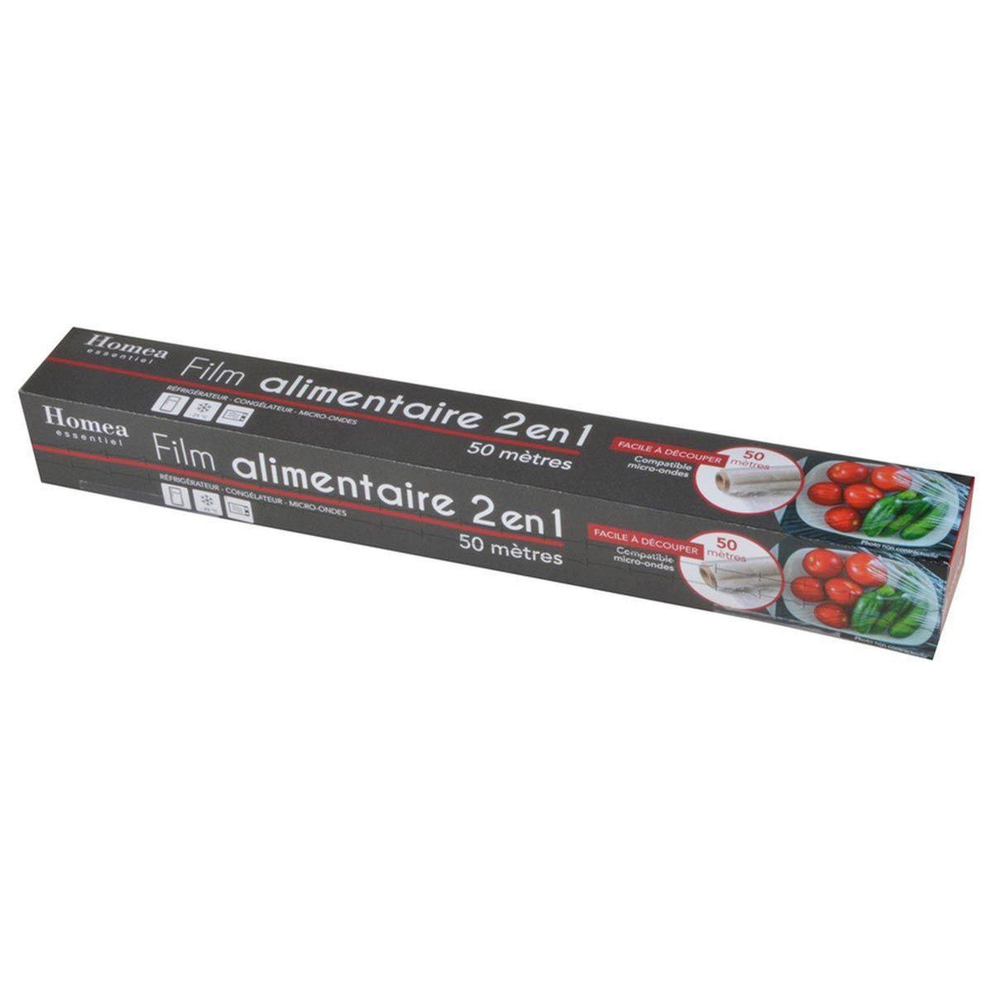HOMEA Film alimentaire en pvc  2 en 1  50m transparent