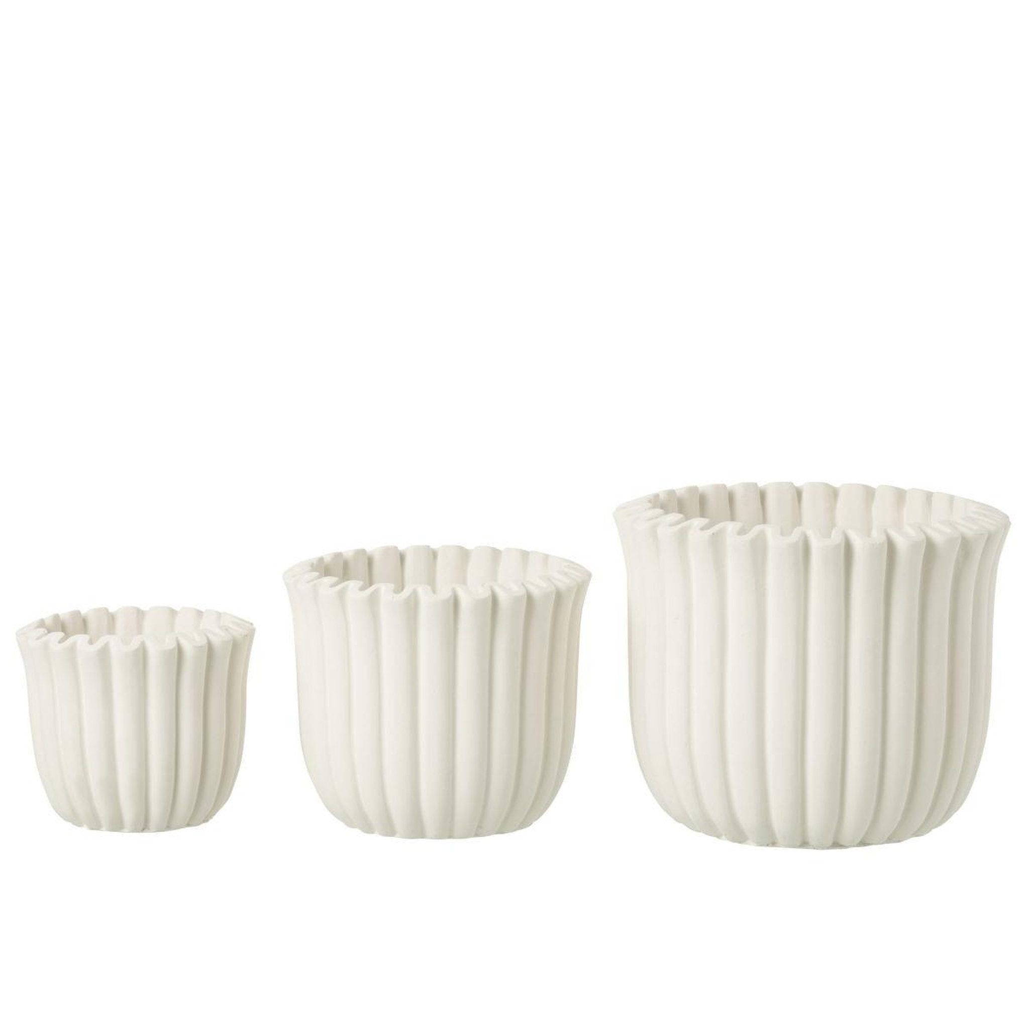 Voir la diapositive 3 : J-LINE Cache-pot côtelé en ciment  mitch  19cm blanc