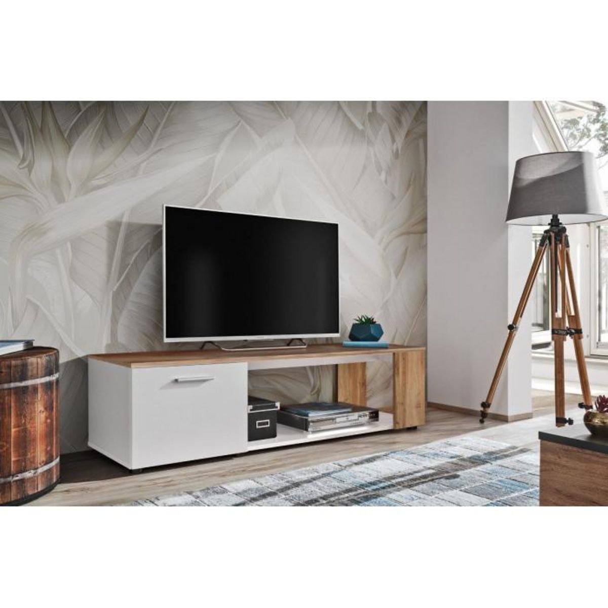 Paris Prix Meuble TV  RTV Maze I  150cm Blanc & Naturel