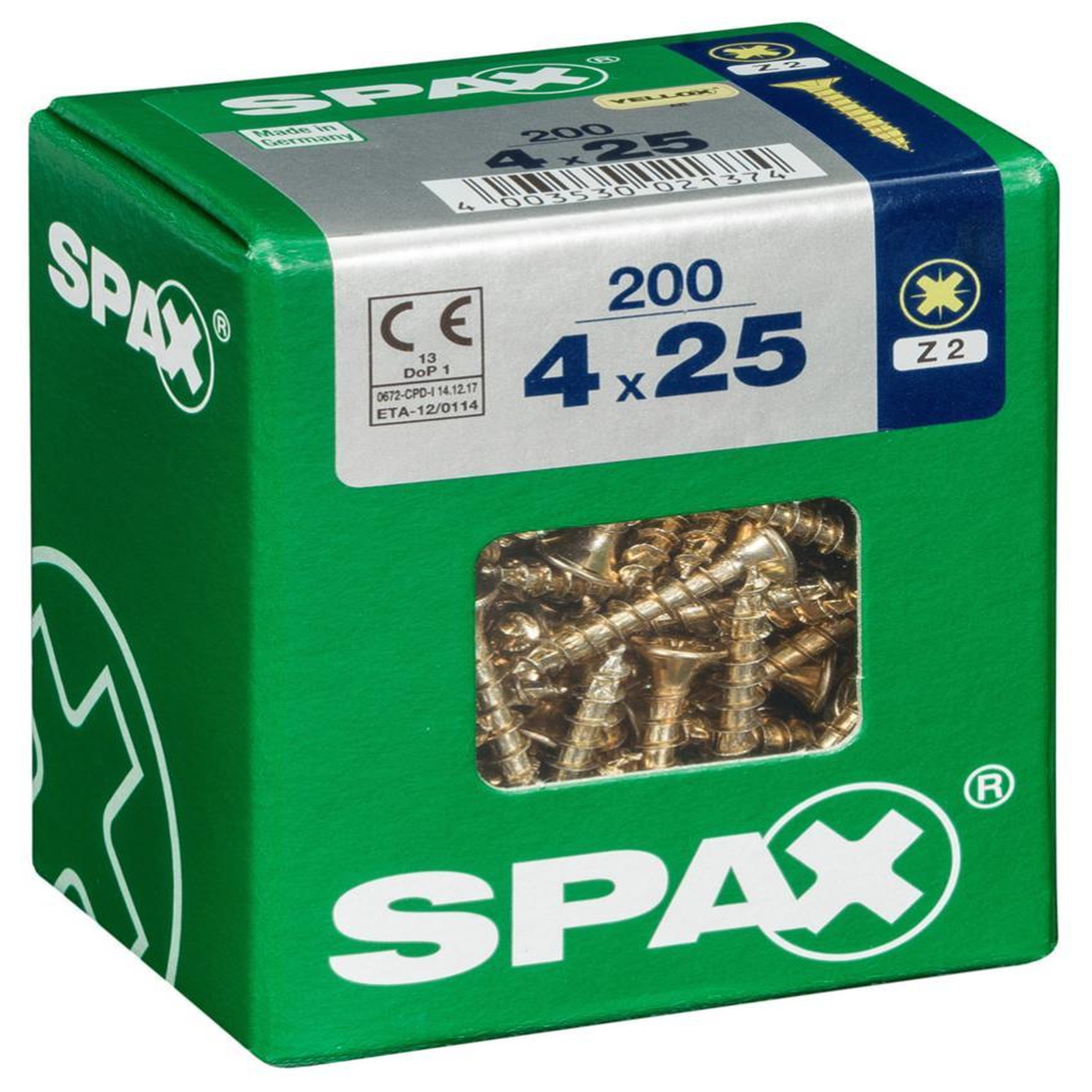 CENTRALE BRICO Lot de 200 vis acier tête fraisée pozidriv SPAX, Diam.4 mm x L.25 mm
