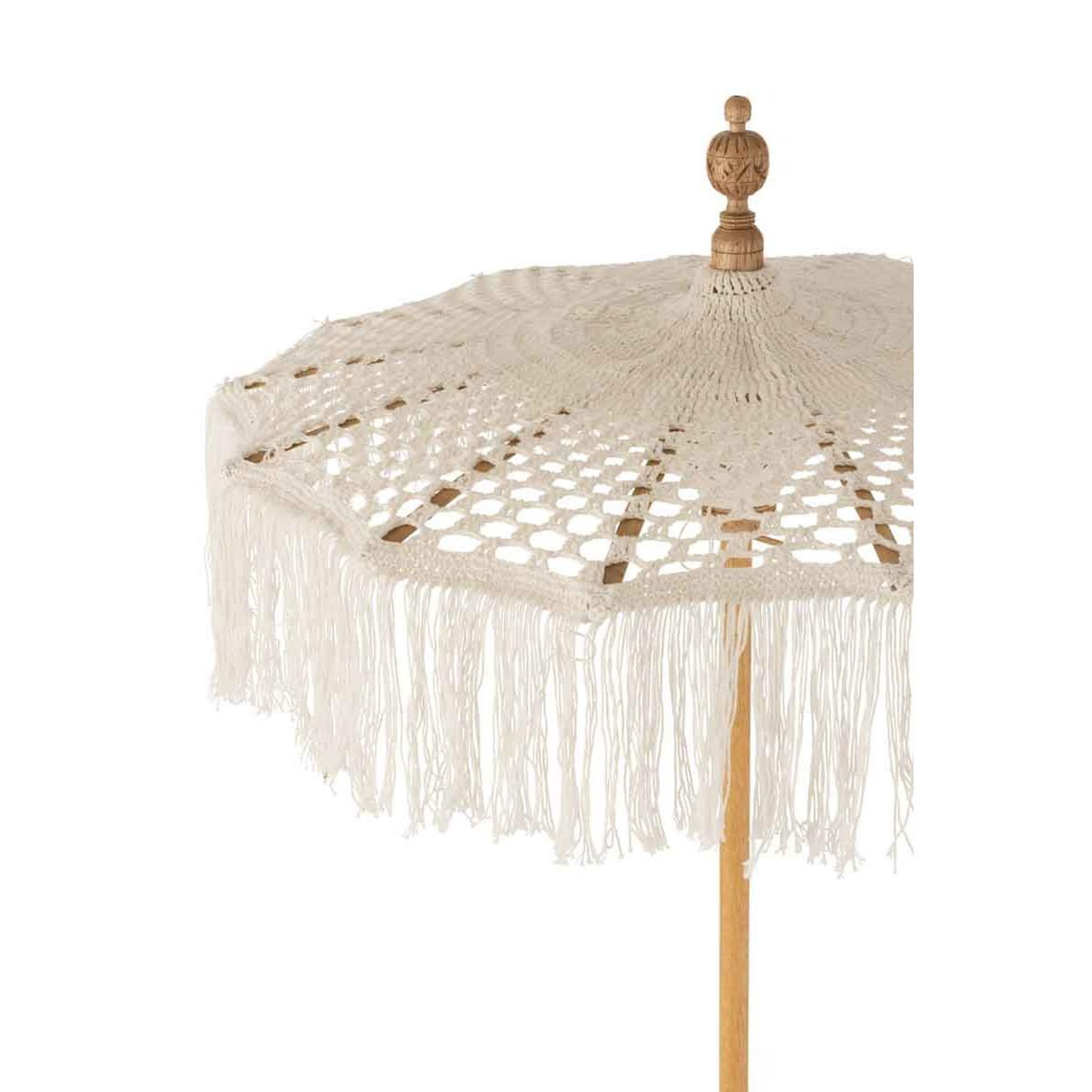Voir la diapositive 4 : J-LINE Parasol déco sur pied  macramé  95cm blanc