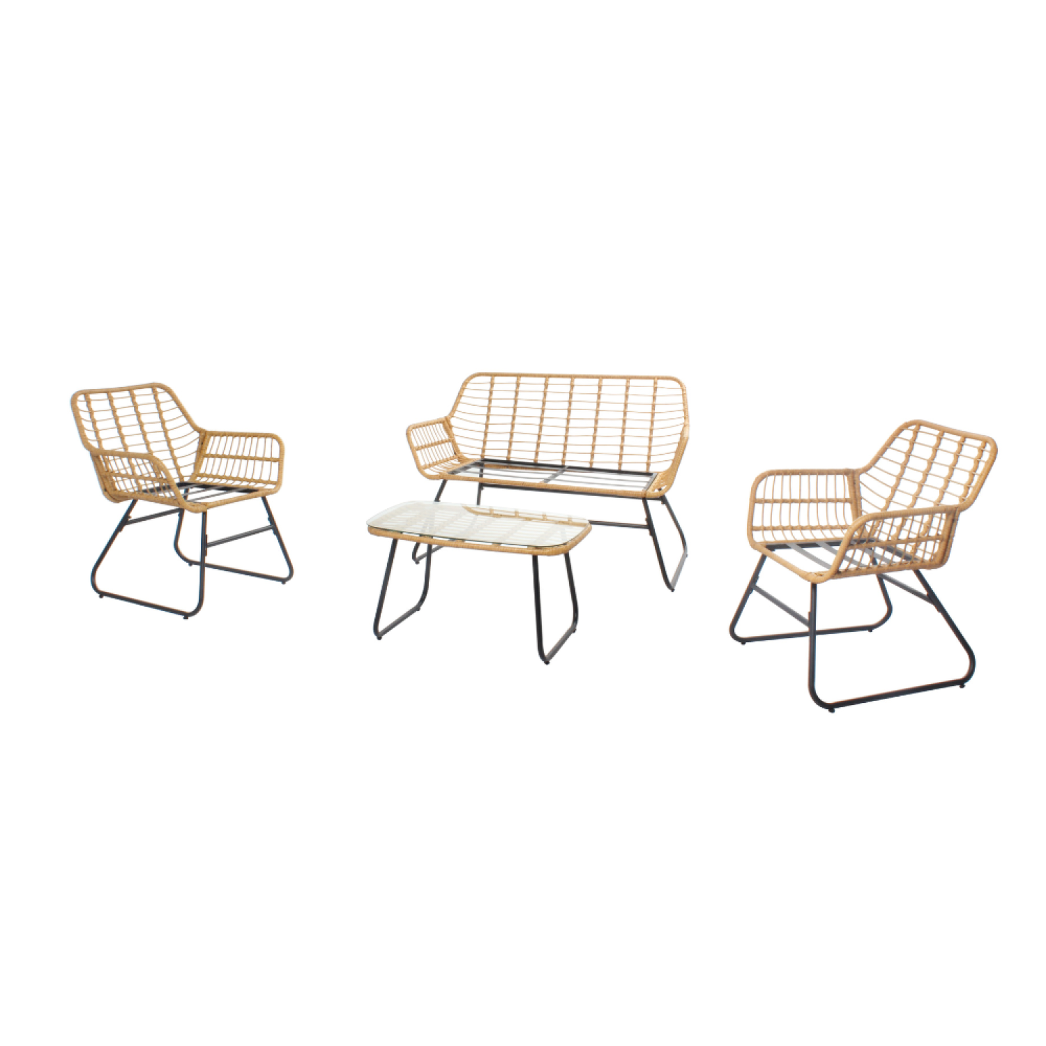 Voir la diapositive 3 : CONCEPT USINE Salon de jardin bas 4 places effet rotin malaga