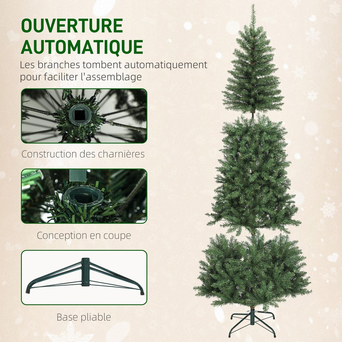HOMCOM Sapin de Noël artificiel LED x 350 blanc chaud ou multicolore 9 modes H.210 cm 1273 branches support vert