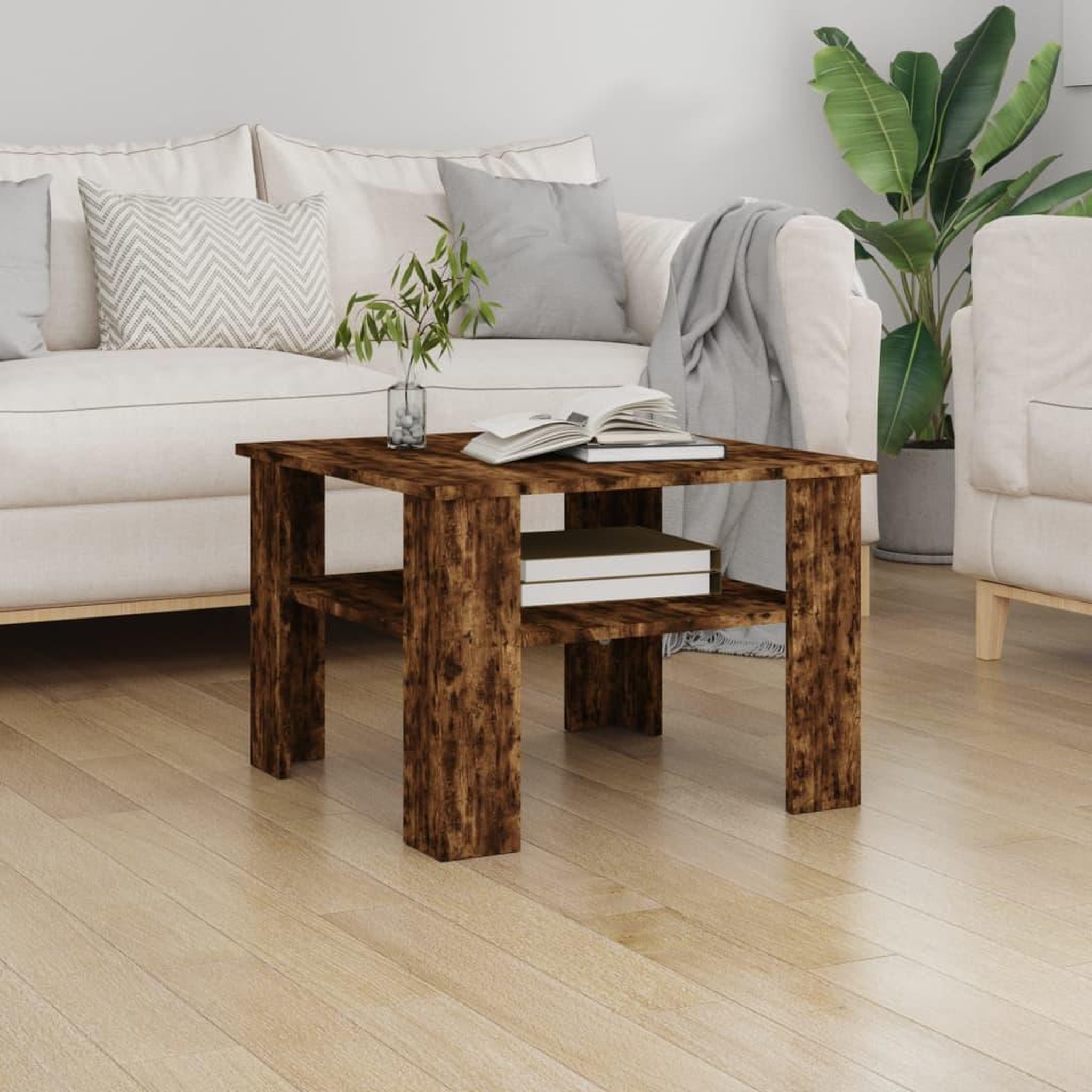 Voir la diapositive 1 : VIDAXL Table basse Chene fume 60x60x42 cm Bois d'ingenierie